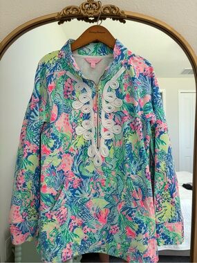 Lilly Pulitzer Pink Multi Printed Half-Zip mermaid in the shade popover